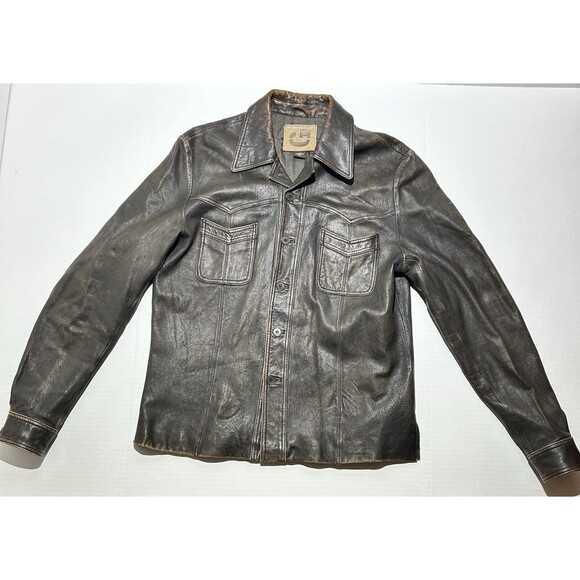 G Brand Leather Jacket Men’s Size Large Aviator Casual SMALL TEAR INNER LINING!